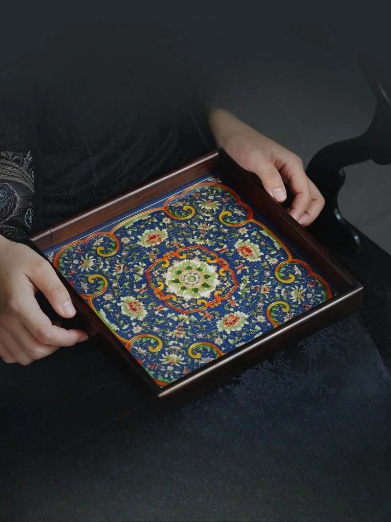 Enamel color small dry brewing table tea tray, Chinese solid wood tray storage tray, tea set, tea table, tea sea