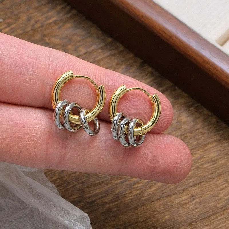 

New Mini Round Circle Hoop Earrings for Women Men 18K Gold Plated Mix Color Tiny Two Tone Huggie Ear Buckle Hiphop Rock Jewelry