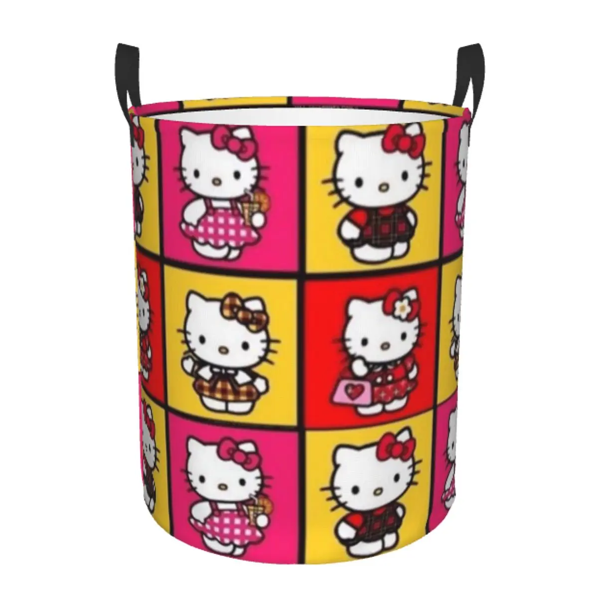 

Breathable Round Laundry Hamper Hello Kitty Single-Layer Dirty Clothes Basket with Easy-Care Fabric for Home Organization