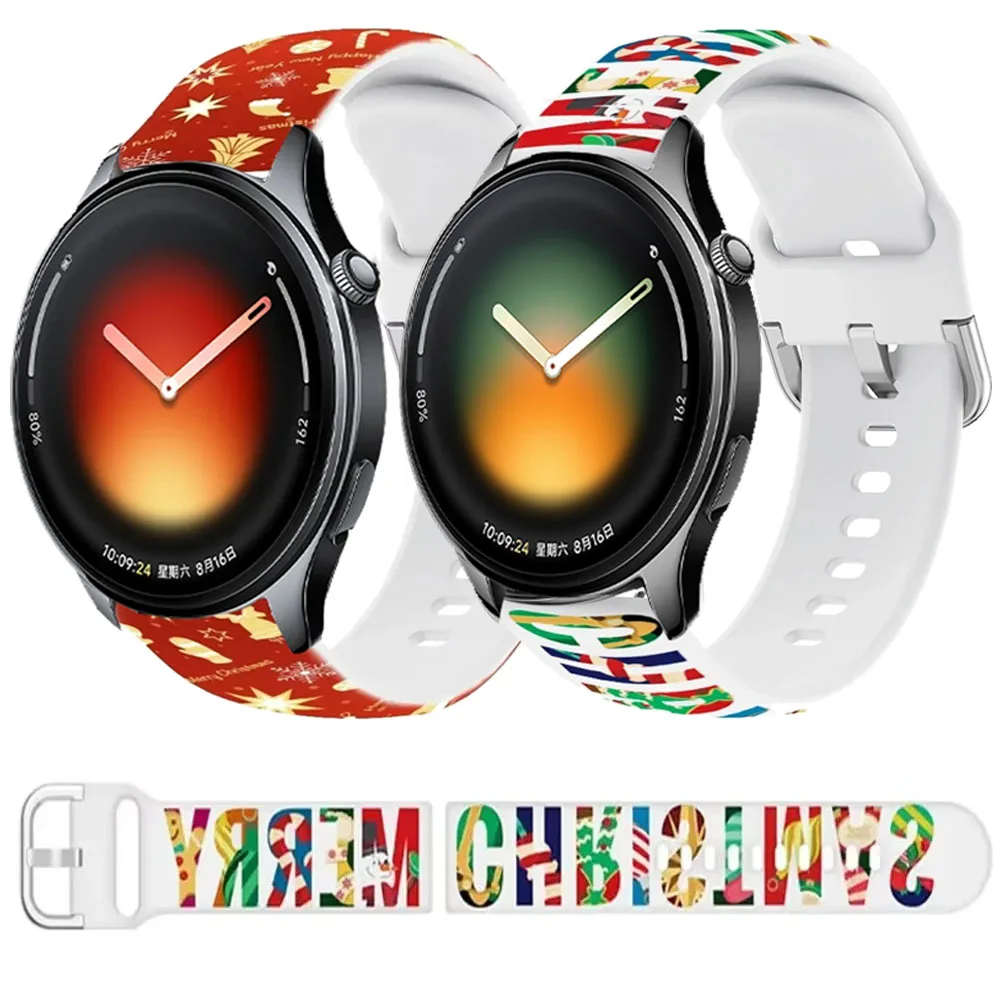 Christmas style Silicone 20/22mm Strap For Xiaomi watch 5 S5-4-3-2 Bracelet Band Oneplus Watch Lite 4 3 2 2R OPPO Watch S X2 X3