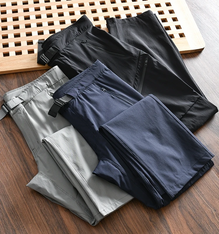 Outdoor Sporty Lightweight Breathable Quick Dry Men's Spring Summer High Elastic 3D Cutting Casual Pants Straight Leg Trousers