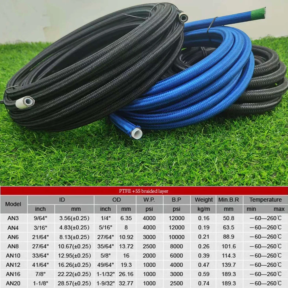 High Temperature Fuel Oil Line Hose PTFE Racing Hose Tube Nylon 304 Stainless Steel Braided Cooler Hose Line Pipe Tube 3colors ﻿