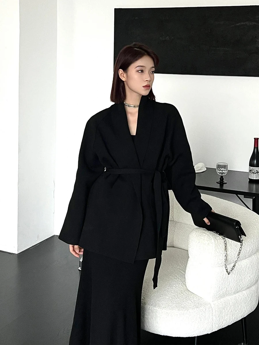 

Bla Double-Sided Camere ort Coat Women's Faion Korean Sle Woolen Outerwear Cact Size Autumn Winter New Arrival