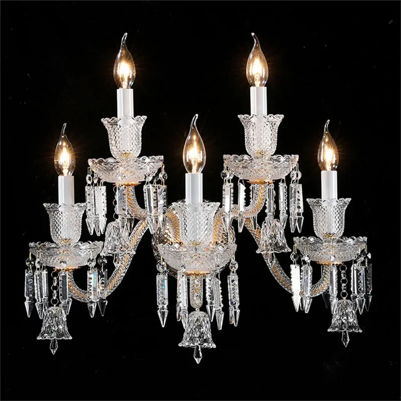 TEMOU European Crystal Wall Lamp LED Luxury Candle Living Room Bedroom Study Room Hotel Villa Model Room Hallway Wall Light