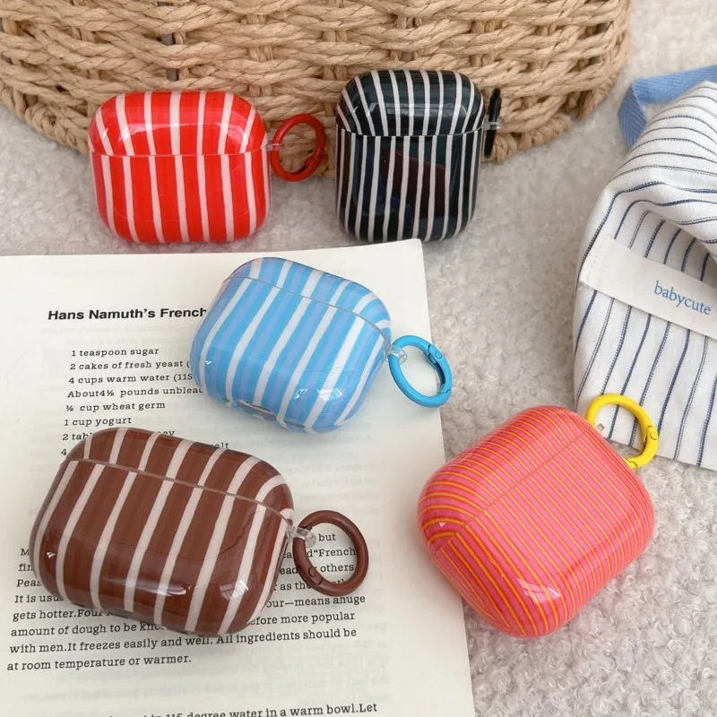 

Модный цветной глянцевый чехол для наушников в полоску для Apple Airpods 3 Pro 3, чехол для беспроводных наушников, зарядное устройство для Airpods 4