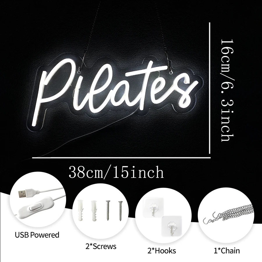 Pilates Neon Sign For Wall Decor,Light Up Sign For Pilates Studio,Gym Exercise Club,Yoga Studio Decor,Gift For Pilates Lovers