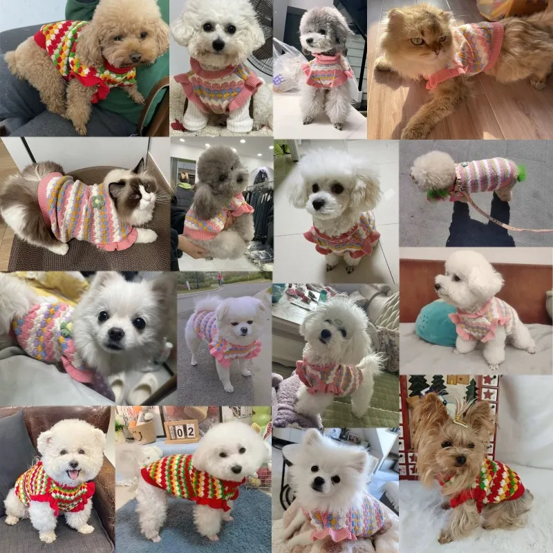 Fashion Flower Patten Dog Sweater Winter Warm Dog Knitted Clothes Cute Puppy Coatumes Soft Cat Sweater Pet Pullovers Dog Clothes