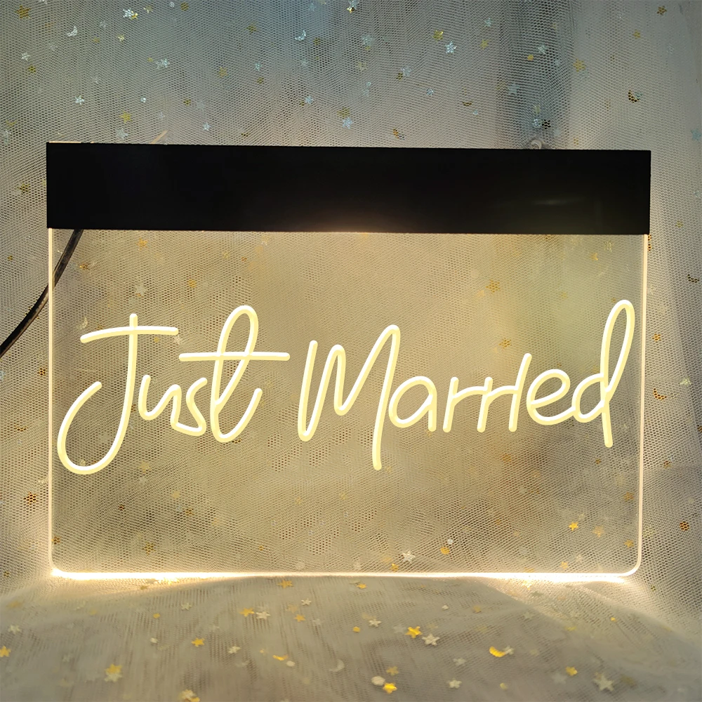 Just Married 3D Carving Neon Signs LED Wedding Party Decor Gift Engagement Personalized Signs for Bedroom Home Led Neon Lights