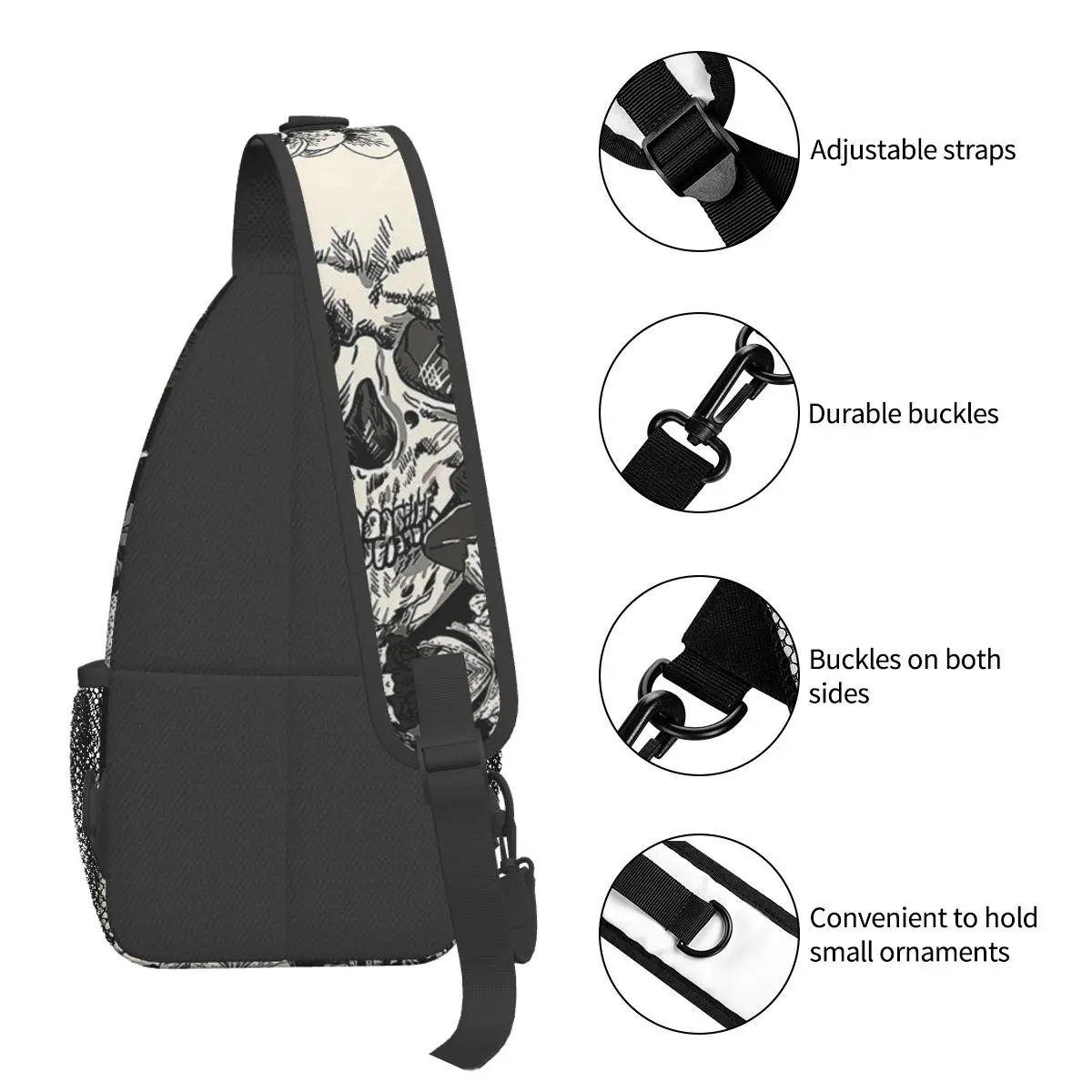 Sepia Gothic Dark Fear Crossbody Sling Bags Pattern Chest Bag Halloween Skulls Shoulder Backpack Daypack Hiking Travel Camping