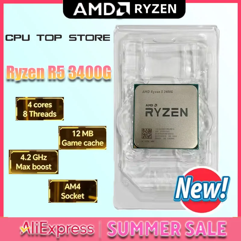 AMD Ryzen 5 3400G 4-Core 8-Thread CPU Processor Socket AM4 Supports DDR4 PCIe 3.0 65W TDP No Cooler Included