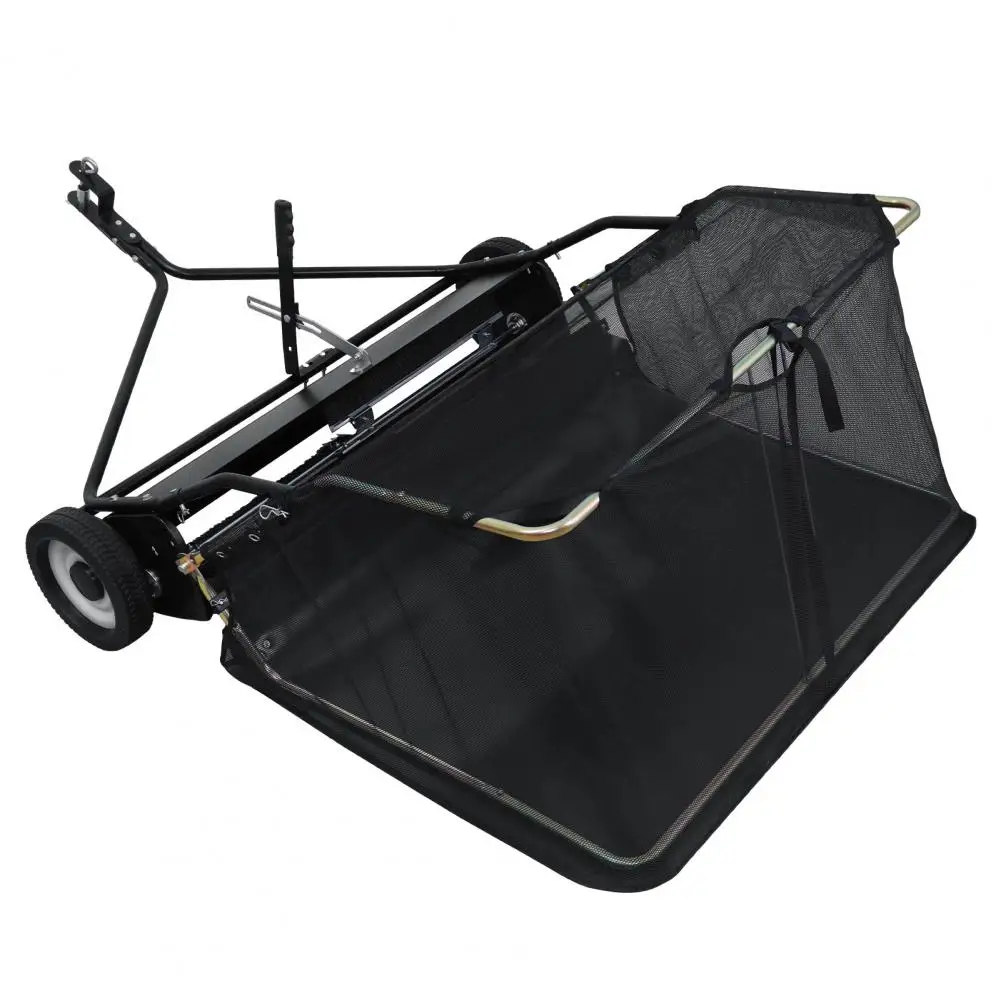 

Adjustable Sweeping Height Large Capacity Leaf Grass Collector, Heavy Duty Yard Sweeper With Dumping Rope Rubber Wheels
