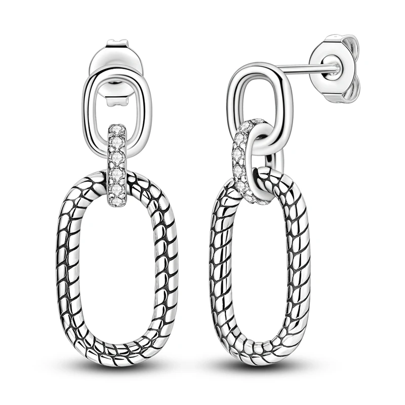 

925 Sterling Silver Rectangular Chain Snakebone Stud Earring For Anniversary Wedding Jewelry Gifts