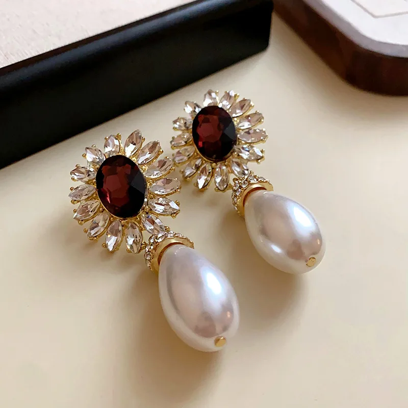 Water Drop Crystal Choker Earrings Necklaces for Women Ladies dainty style Pearl Necklaces Weddings Bride Jewelry