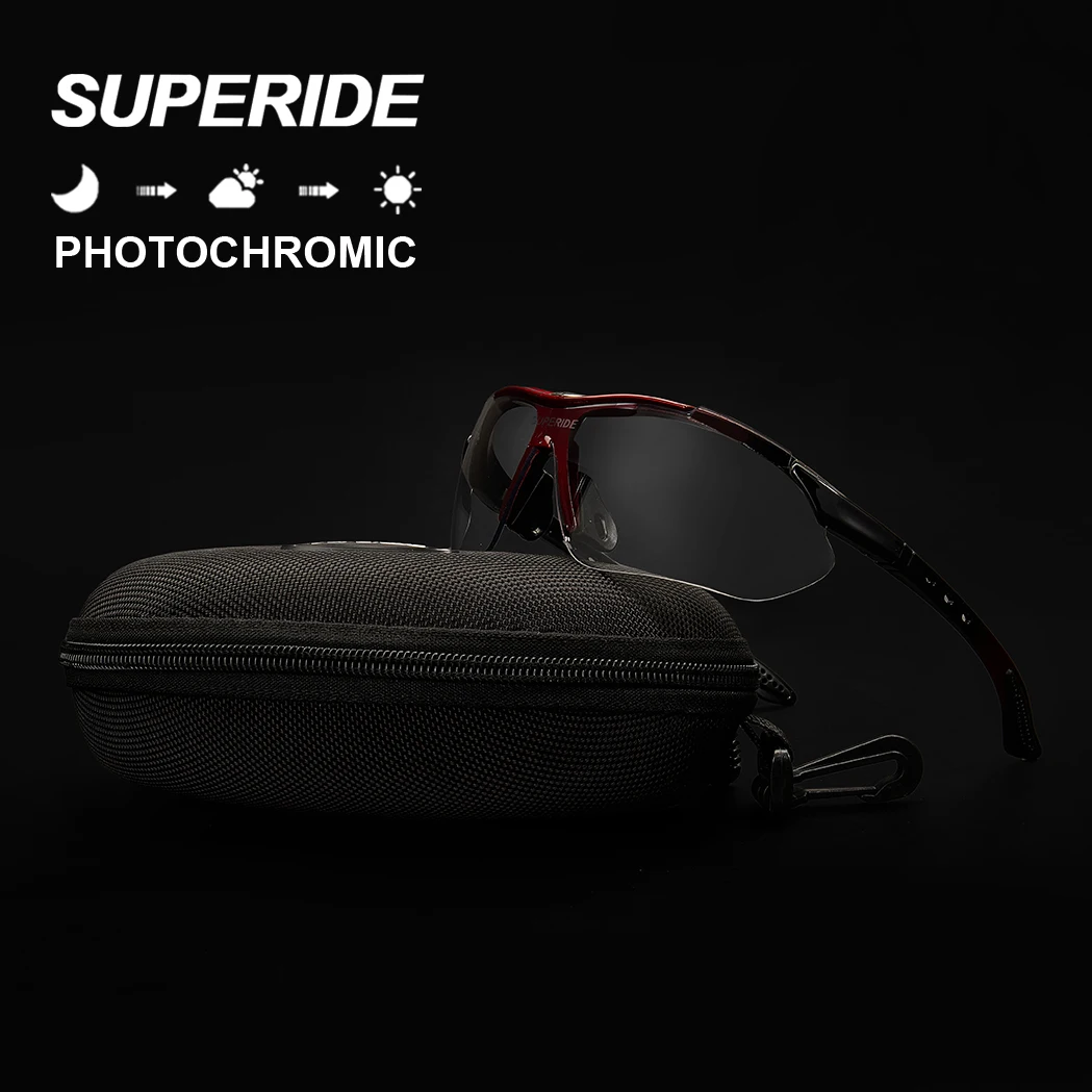 SUPERIDE Photochrome Fahrrad-Sonnenbrille mit Etui und Myopie-Rahmen, UV400 MTB-Fahrradbrille, Sportbrille für Rennrad und Mountainbike