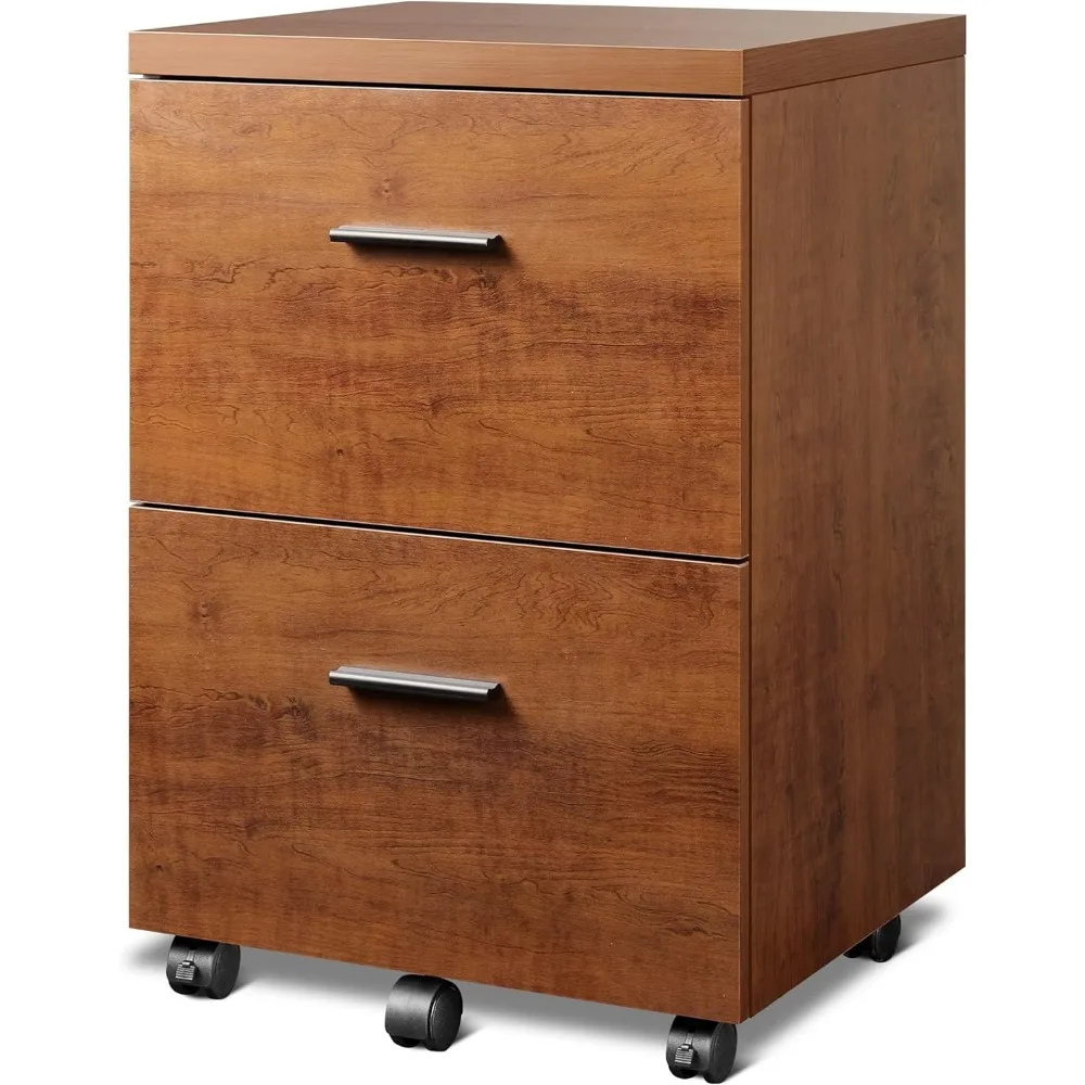 2 Drawer Wood File Cabinet, Mobile Lateral Filing Cabinet with Storage, Letter Legal Size, Walnut