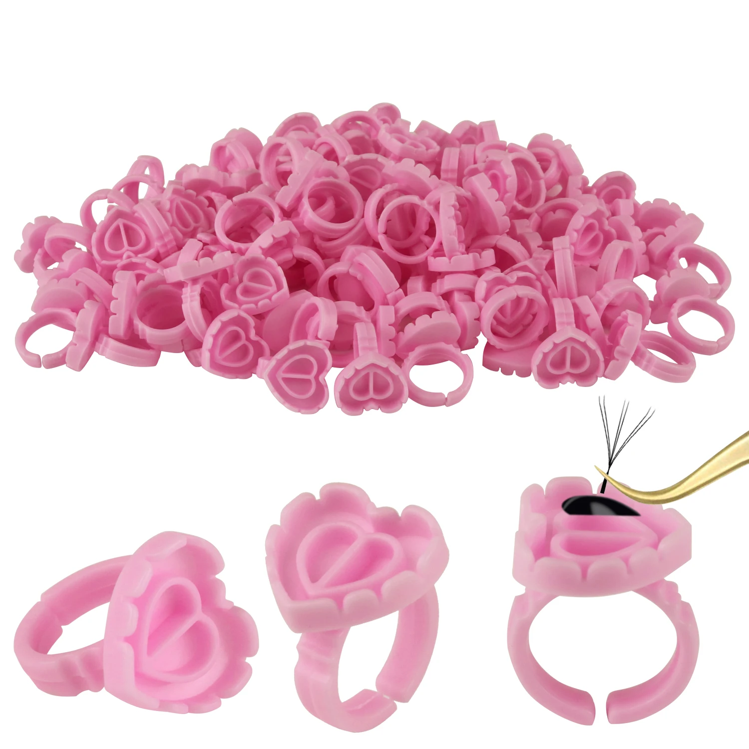 

100PCS 4Colors Heart-Shaped Flower Cup Disposable Plastic Glue Ring Cup Tattoo Pigment Holder Pallet Lash Makeup Supplies Tools