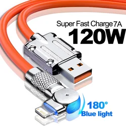 120W 6A Silicone USB Charger Date Cable For iPhone 14 13 12 11 Pro Max Mini 180 Rotating Ultra Fast Charging Lightning Wire Cord