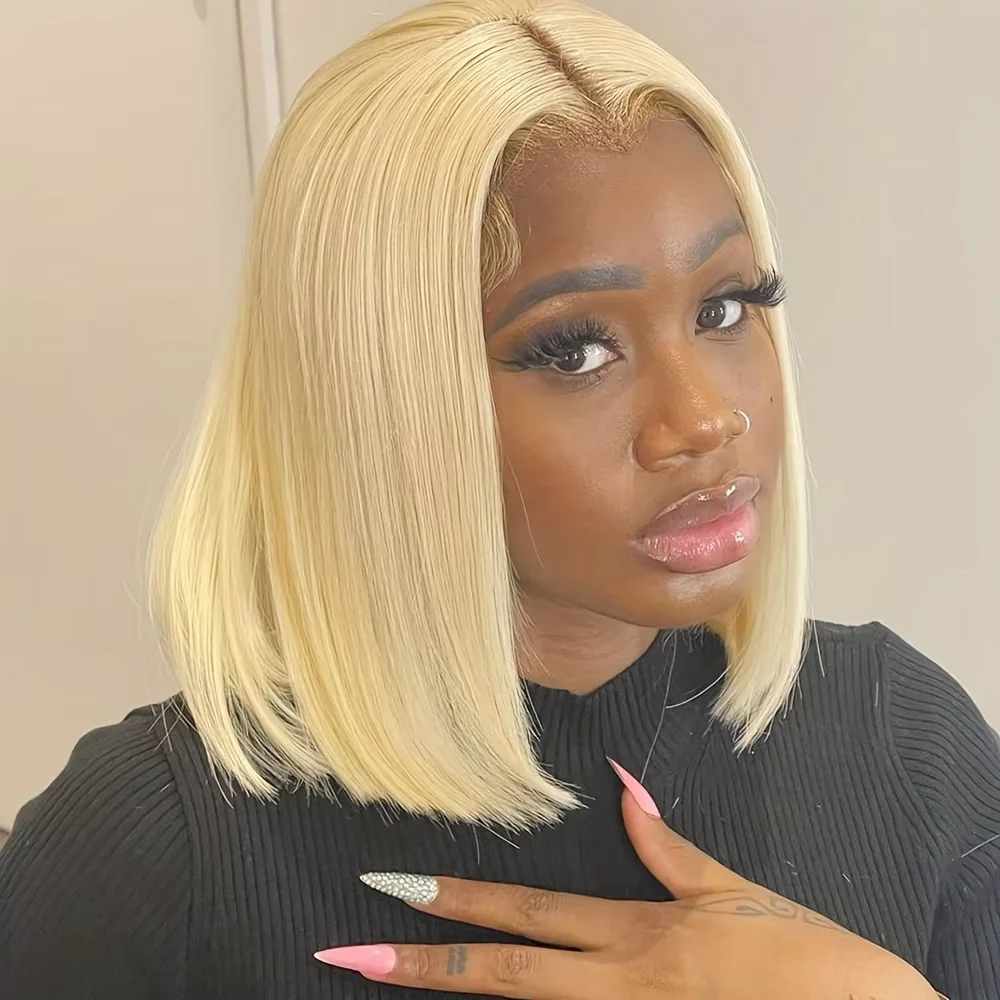 Fashion 7x6 13x6 HD 613 Honey Blonde Short Bob Wig Transparent Lace Front Preplucked Hairline Silky Straight Brazilian Hair Soft Wig For Women