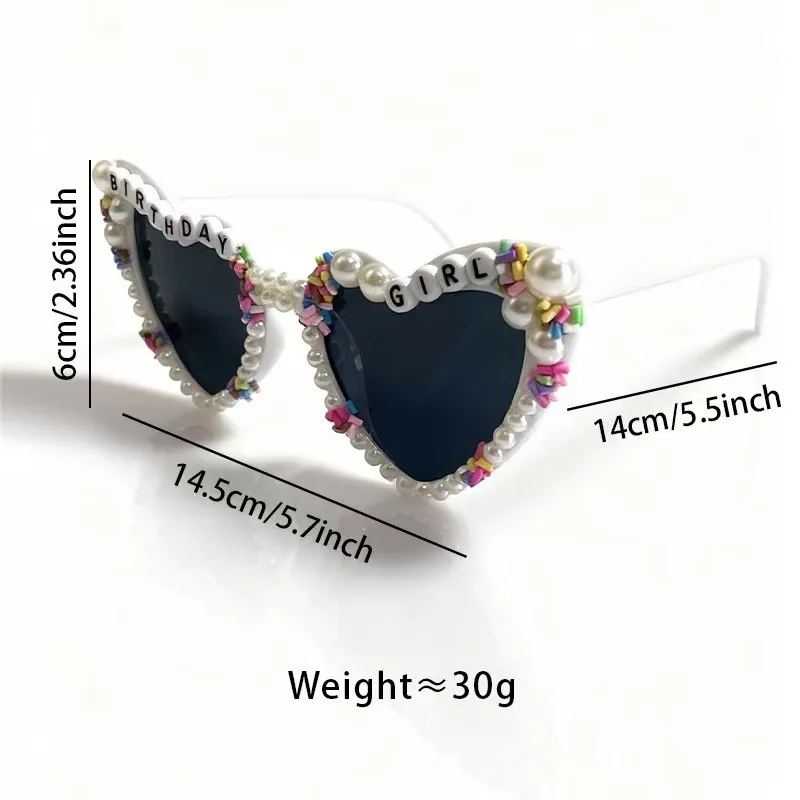 Heart Shaped Birthday Girl Sunglasses, Pink Happy Birthday Girl Glasses Pearl Birthday Party GlassesFor Women Girls - view 2
