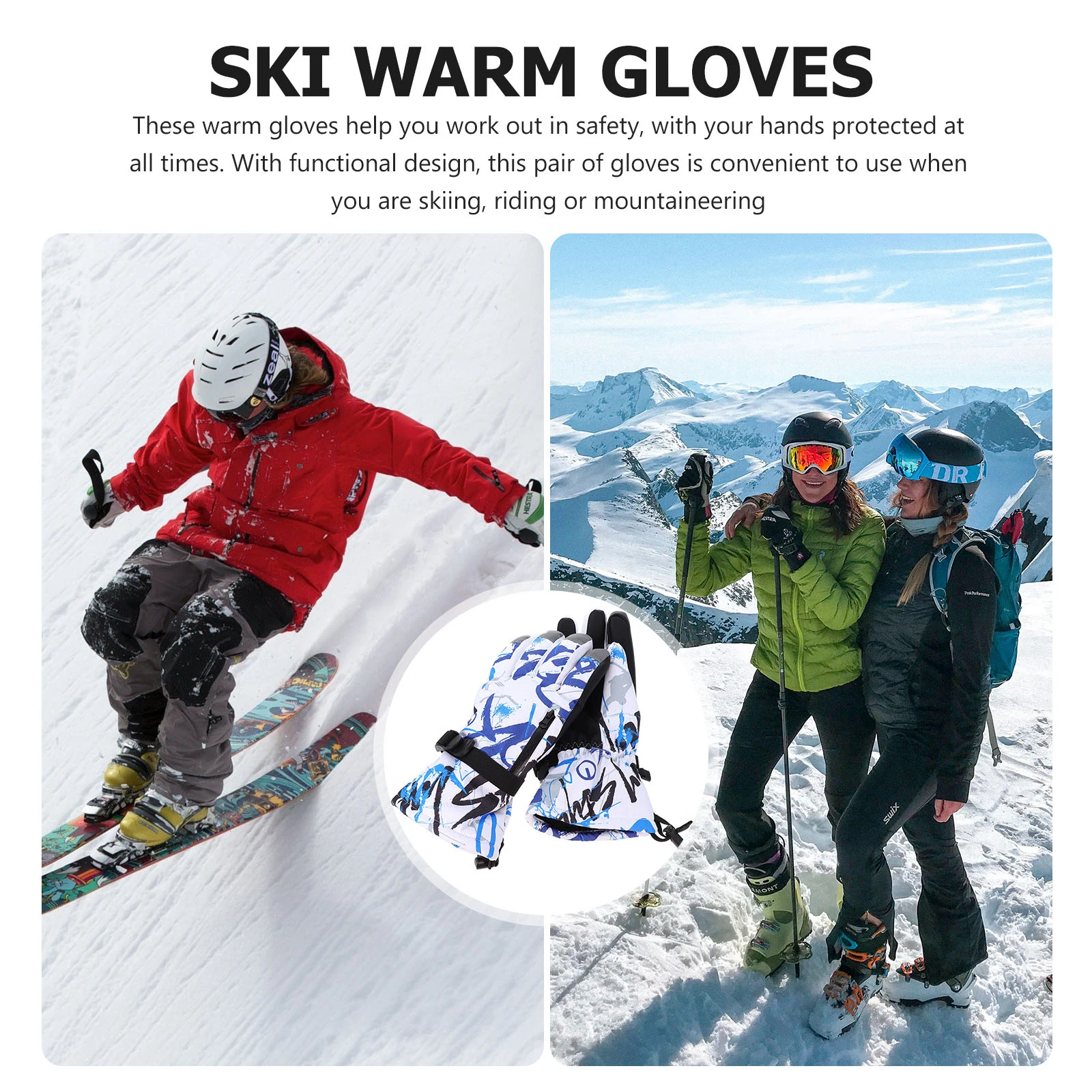 

1Pair Unisex Winter Skiing Gloves Adjustable Buckle Waterproof Warm Gloves for Outdoor Sports Cold Weather Use