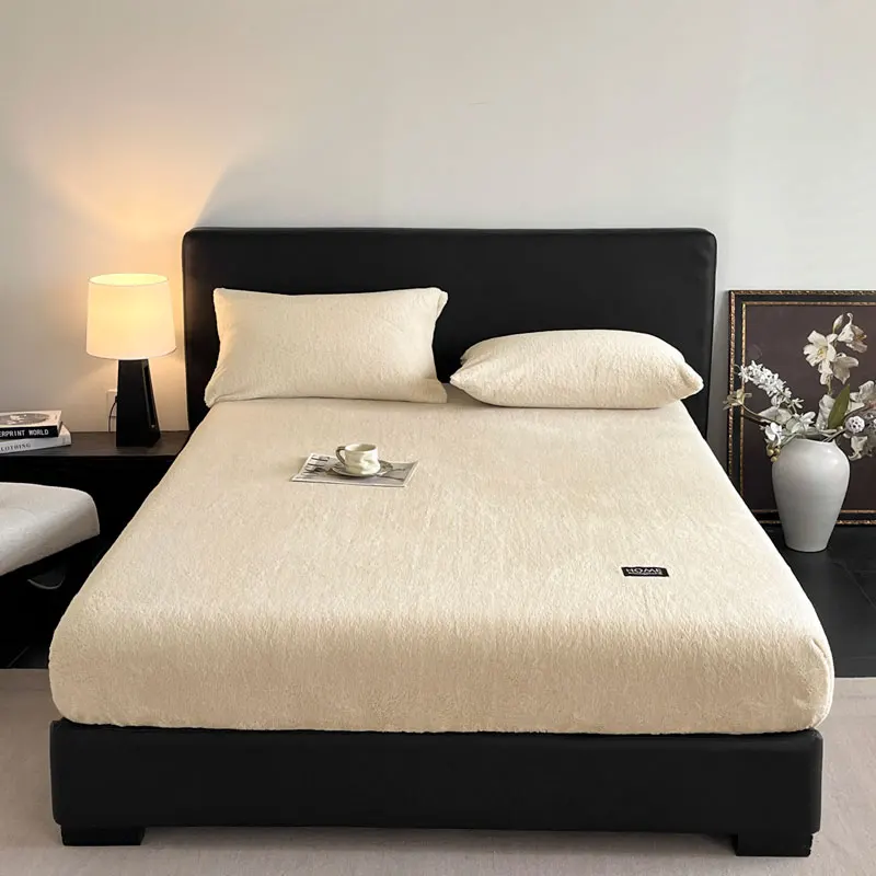 solid Thicken Quilted Mattress Cover Warm Soft Plush Queen King Quilted Bed Fitted Sheet Not Including Pillowcase