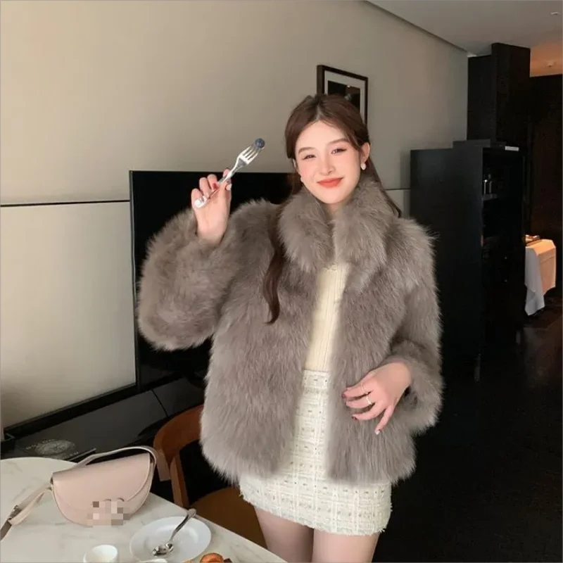 Autumn Winter Thick Warm Soft Hairy Shaggy Faux Fur Coat Women Stand Collar Luxury Loose Casual Fluffy Jacket 2024