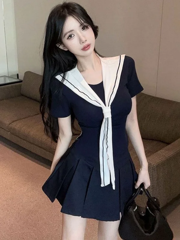 

Summer Short Sleeve Jk Pure Desire Three Piece Set Women's Fashionable Slim Fit Short Skirt Shoulder Shawl Spicy Girl Uniform