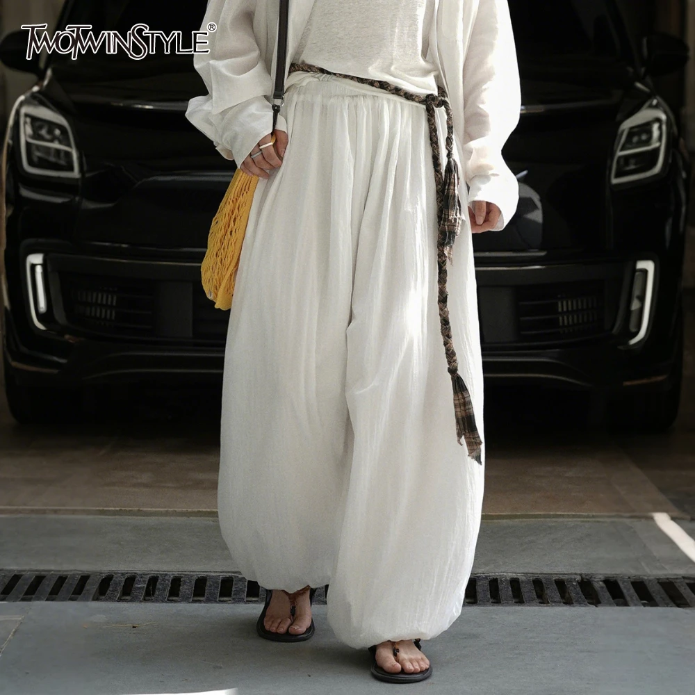 

TWOTWINSTYLE однотонные брюки со складками, женские свободные мягкие и удобные брюки с высокой талией, осенний стиль, новая мода