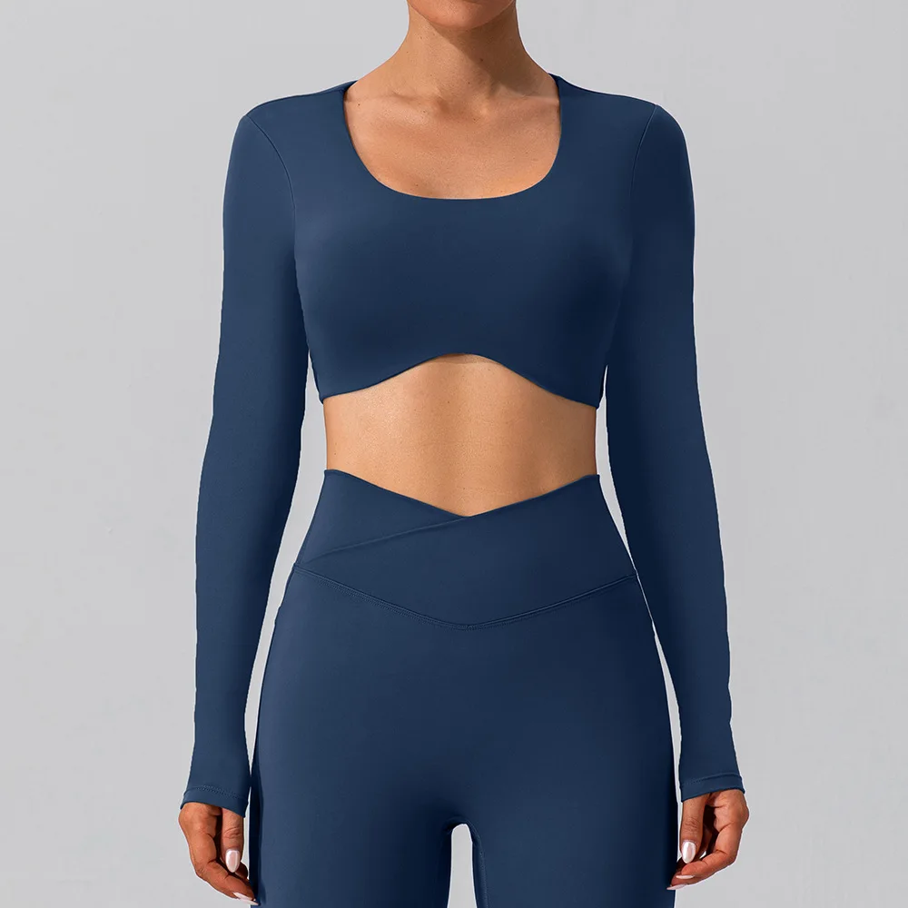 Yoga Shirts for Women Workout Long Sleeve Pad Crop Tops Fitness Clothing Sports Tops