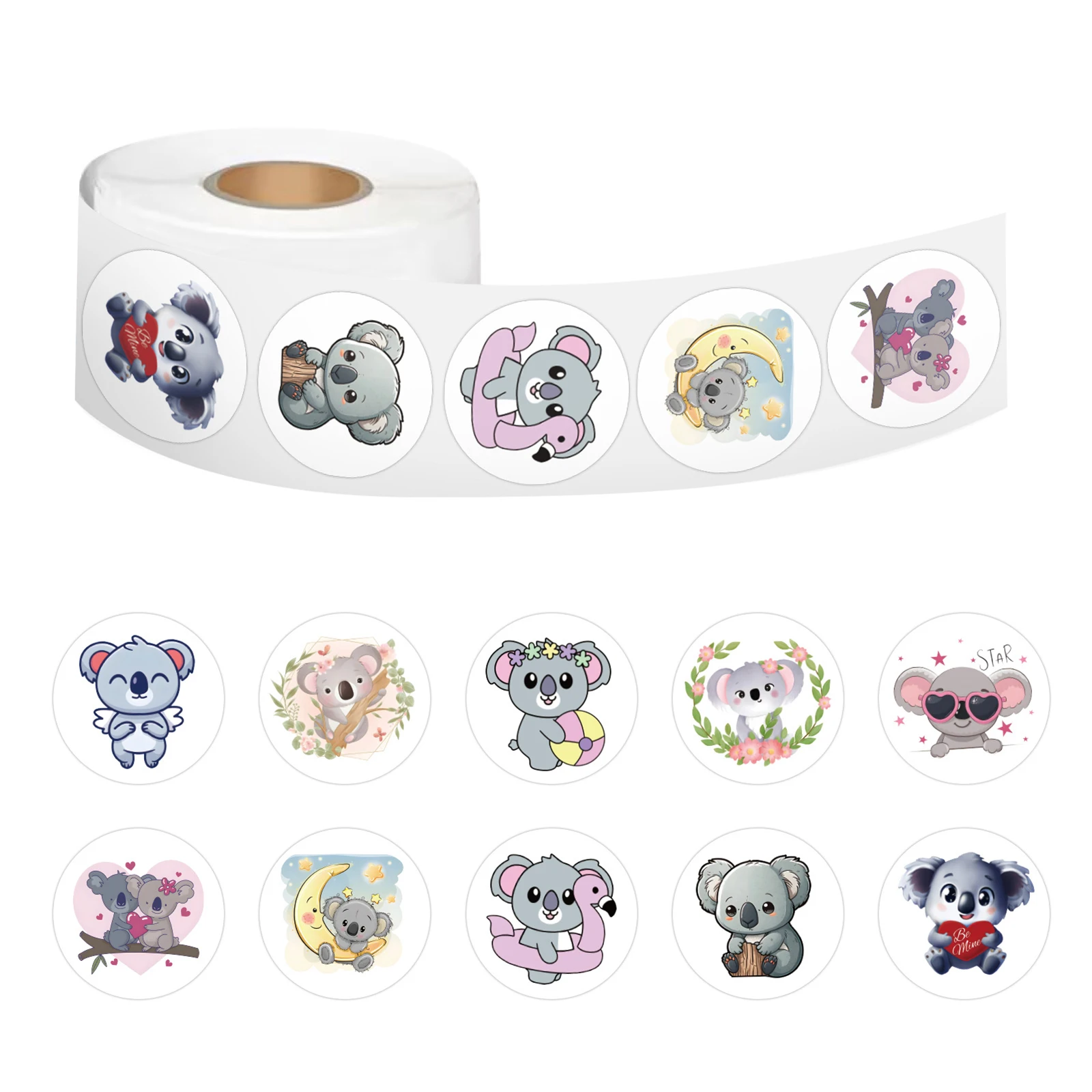 100-500pcs Cute Koala Bear Stickers Sealing Animal Kids Sticker Decor Circle Seal Label Birthday Reward Gift Stationery Sticker