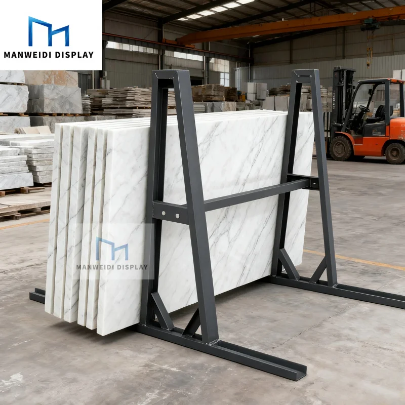 맞춤형 석영 화강암 유리 진열장 보관 조절 가능한 금속 산업용 랙 선반 슬랩 A 프레임 랙