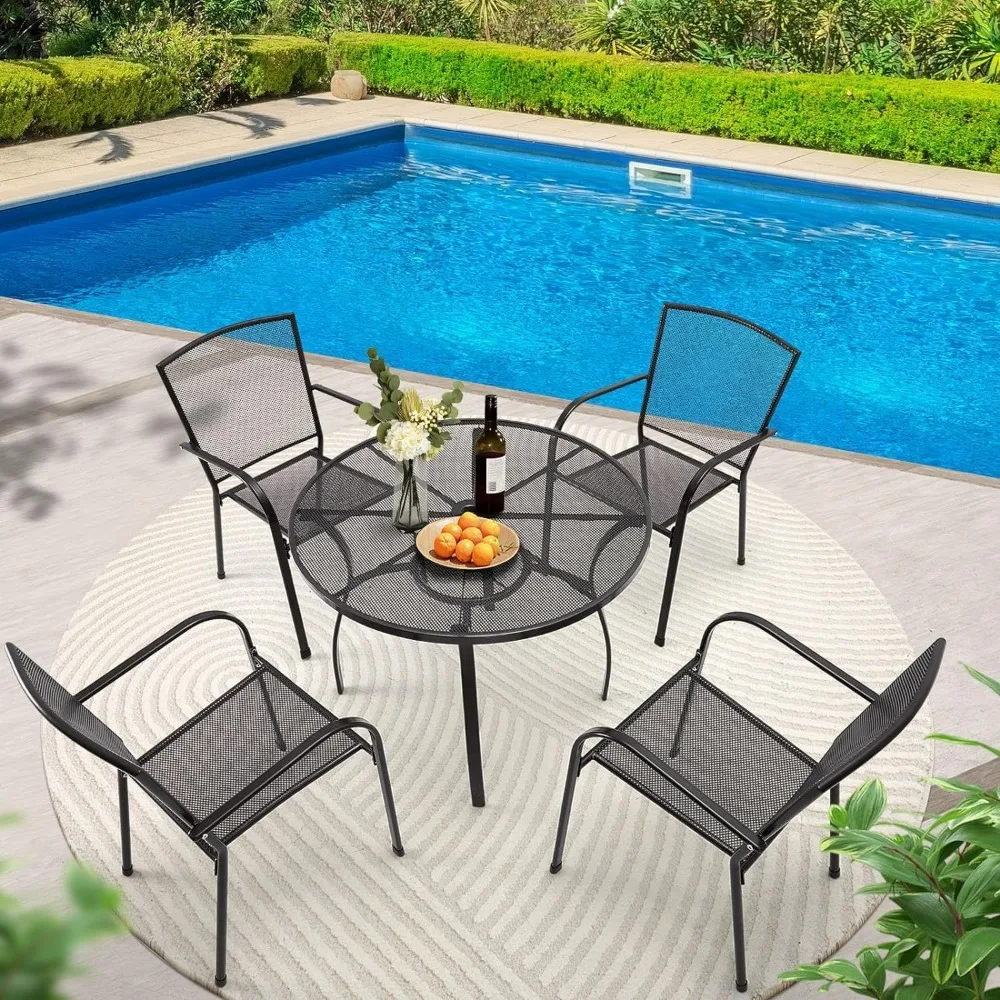 Metal Patio Table and Chairs Set for 4, Outdoor Dining Sets Patio Dining Table Furniture Set Round Outside Table