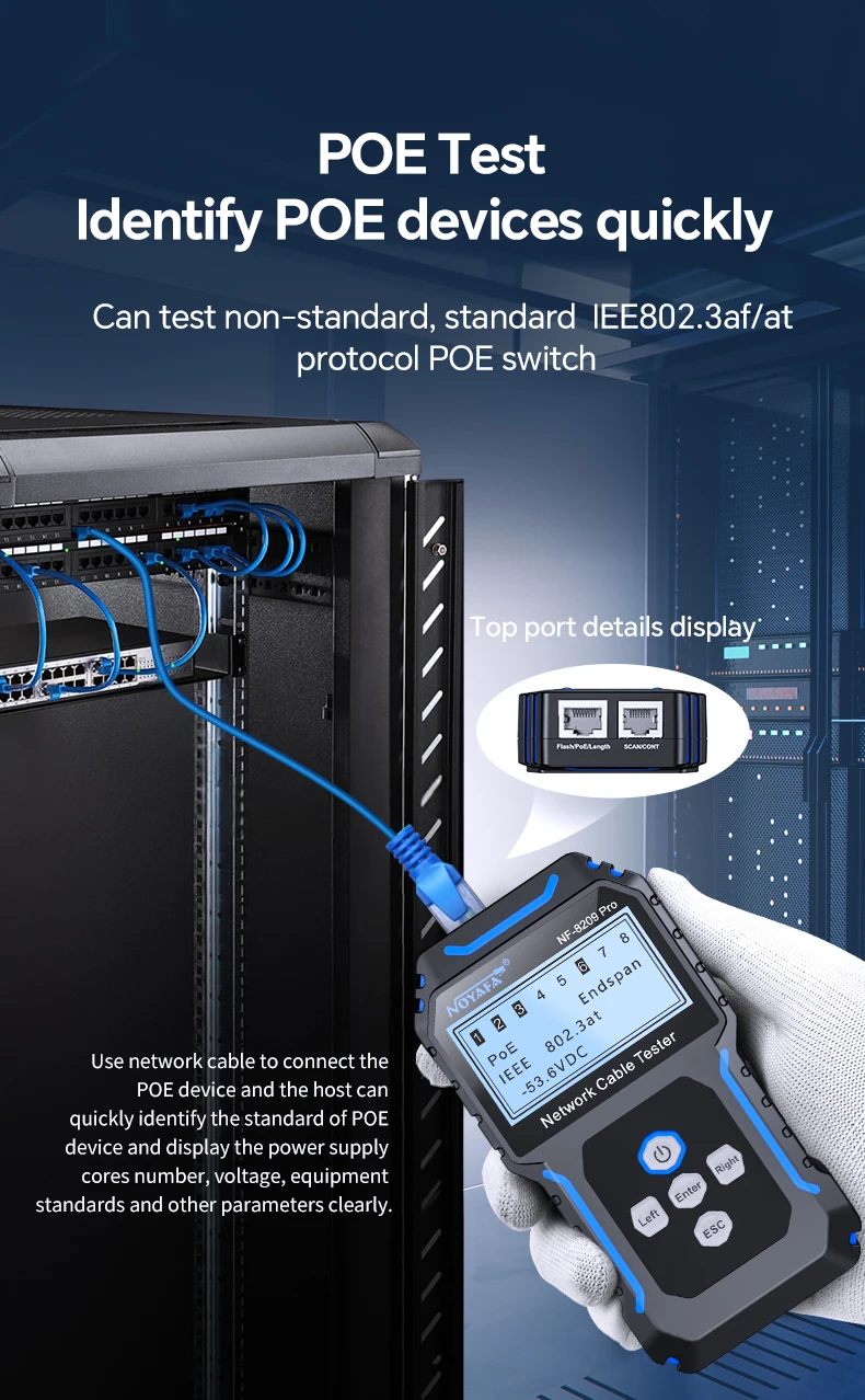 NOYAFA NF-8209Pro Netzwerkkabel-Tester und -Ortungsgerät mit Längenmessung, POE-Protokoll, Flash-Test, RJ45-Stecker-Scan und Kabel-Tracking – Detail 8