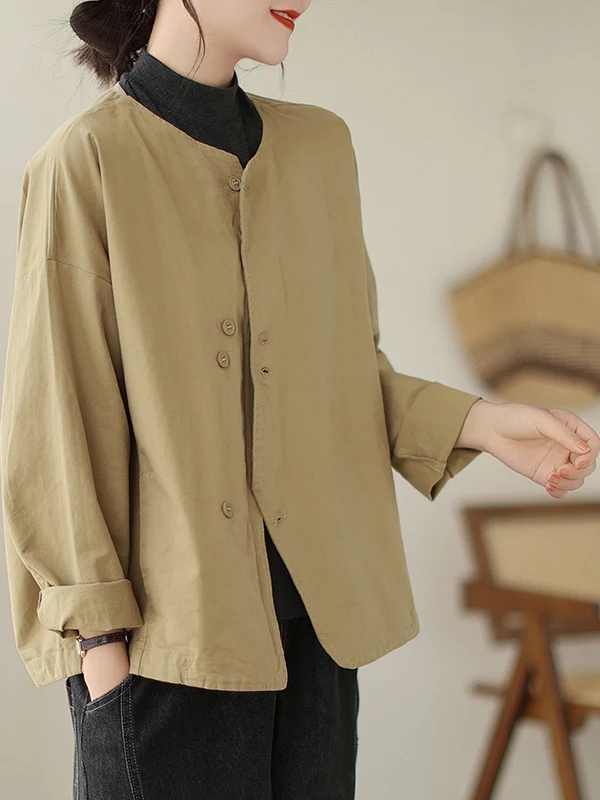 2025년 신상 여성용 루즈핏 롱 슬리브 순면 웨이드 컬러 아우터웨어 버튼업 가디건 캐주얼 슬레 앤 피...