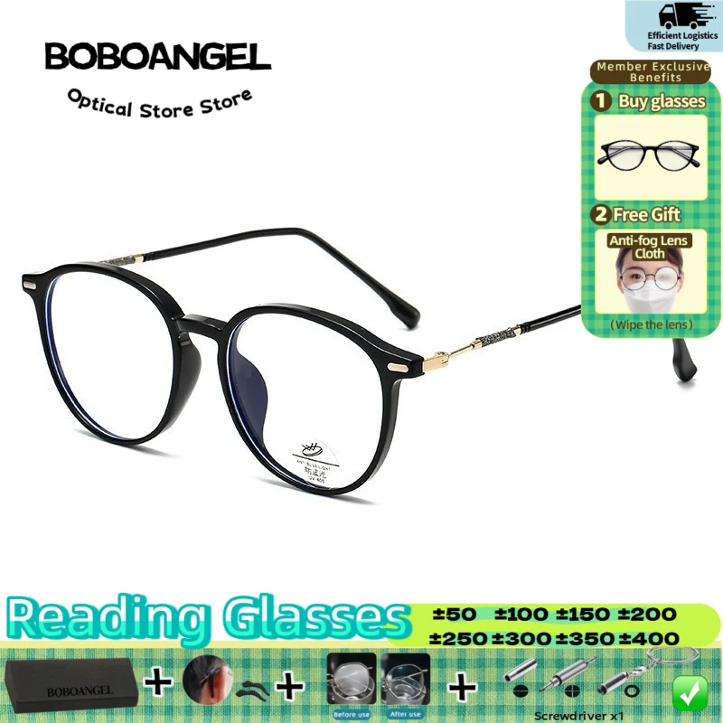 

BOBOANGEL Simple Trendy Round Frame Women Men Myopia Prescription Glasses High Quality Anti Blue Ray Progressive Optical Eyeware