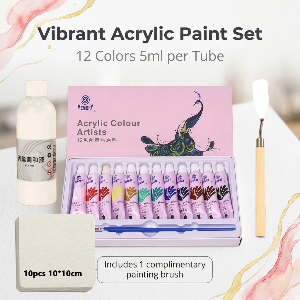 Acrylic Painting Kit 12/24 Colors 5ml Pigments 100ml Blending Liquid 10 Sheets 10x10cm Watercolor Paper Scraper Set for Artists