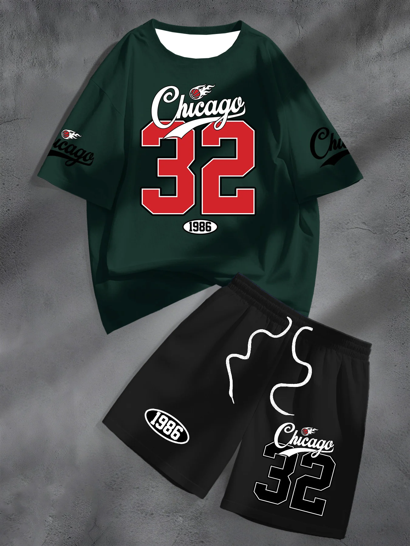 Summer Men's Chicago NO.32 Casual  Short Sleeve T-Shirt And Shorts 2 Pieces Set Sport Women's T-shirt + Shorts Set