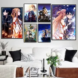 Sword Art Online Anime Canvas Wall Art  Kirito  Asuna Poster Prints for Living Room  Japan Anime Decor  Video Game Inspired Home