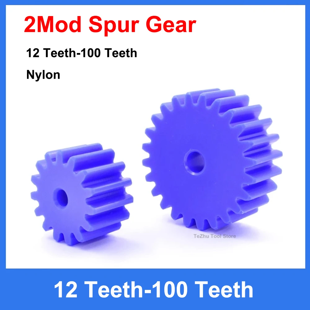 1Pcs 2Mod Plastic Flat Cylindrical Gears Spur Gear 12 13 14 15 16 17 18 19 20 21 22 23 24 25-100 Teeth Blue Nylon