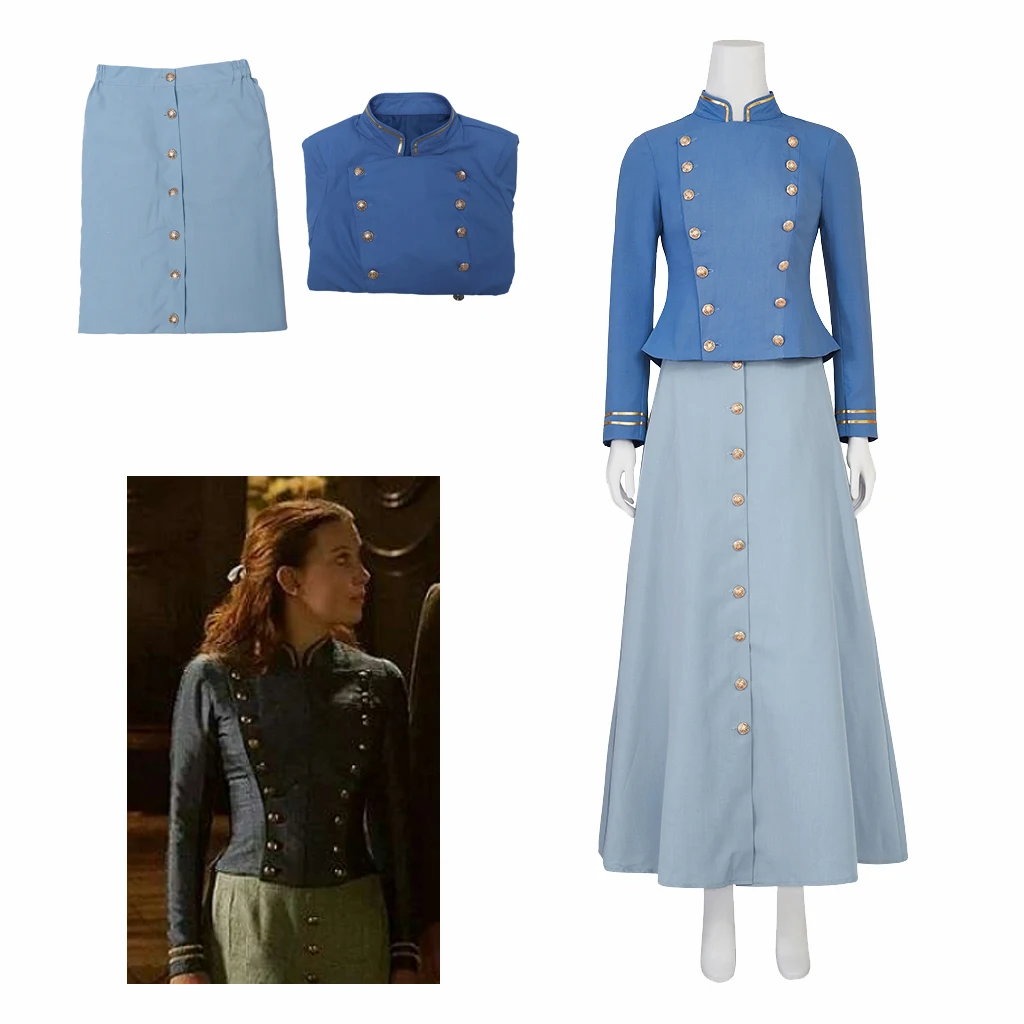 Enola Holmes Cosplay Costume Blue Top Skirt Halloween Christmas Carnival Party Role Play