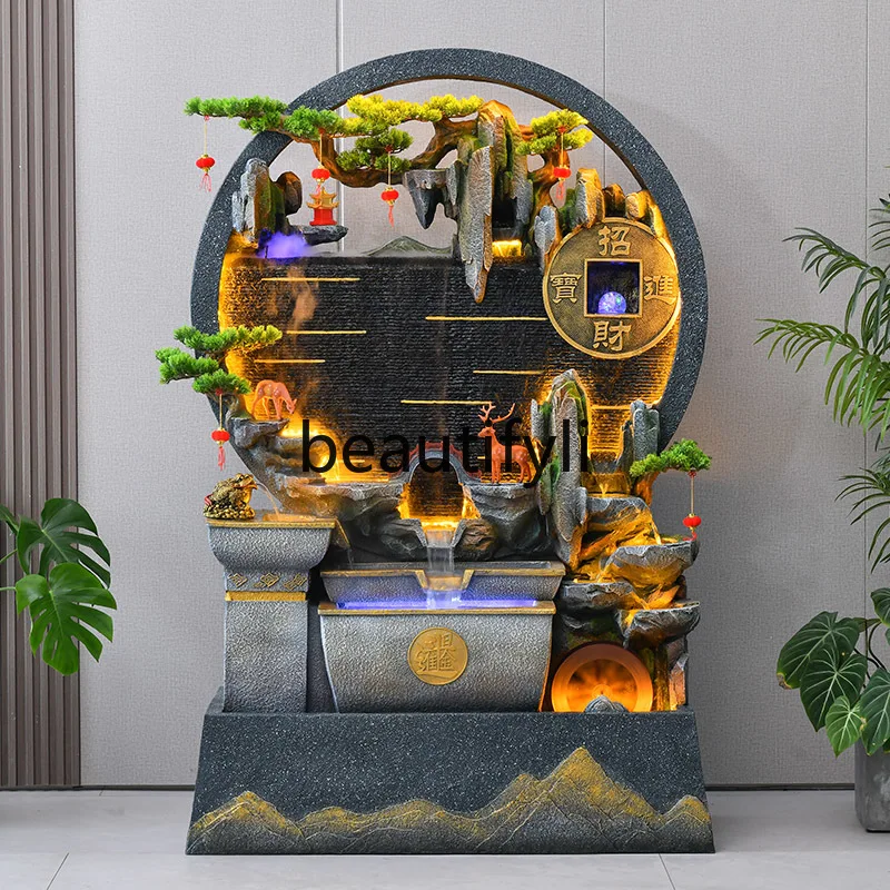 

Water curtain wall living room partition rockery fountain landscape courtyard outdoor feng shui wheel