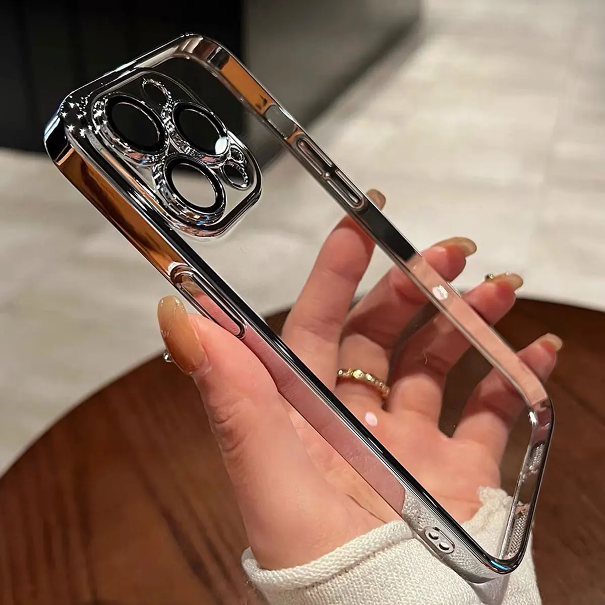 Luxury Plating Clear Silicone Phone Case For iPhone 16 17 15 14 13 12 11 Pro XR XS Max Mini Plus Lens Protection Case Back Cover