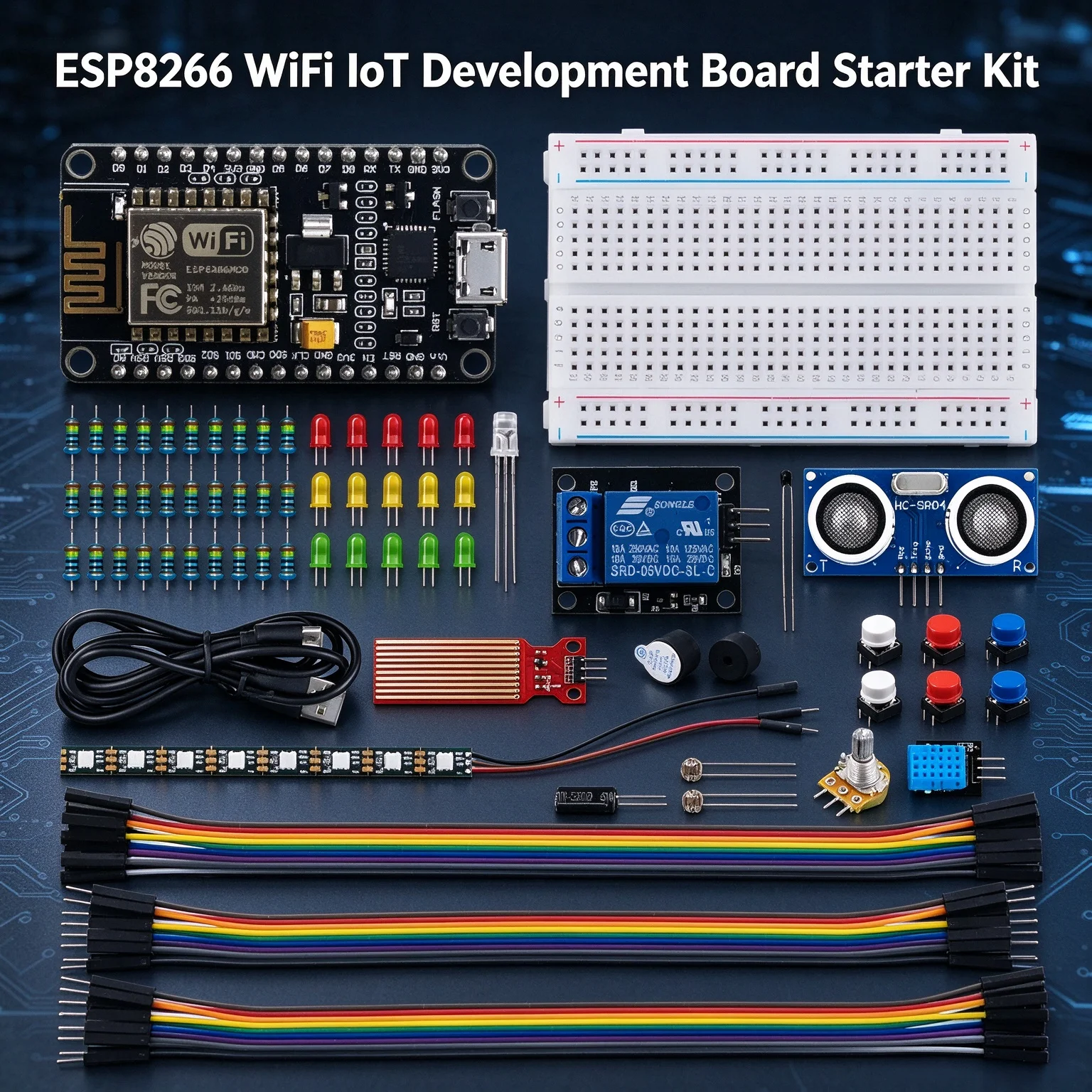 ESP8266 WiFi IoT Development Board Starter Kit, Electronic DIY Sensor Module Set with Breadboard, for Arduino STEM Programming L
