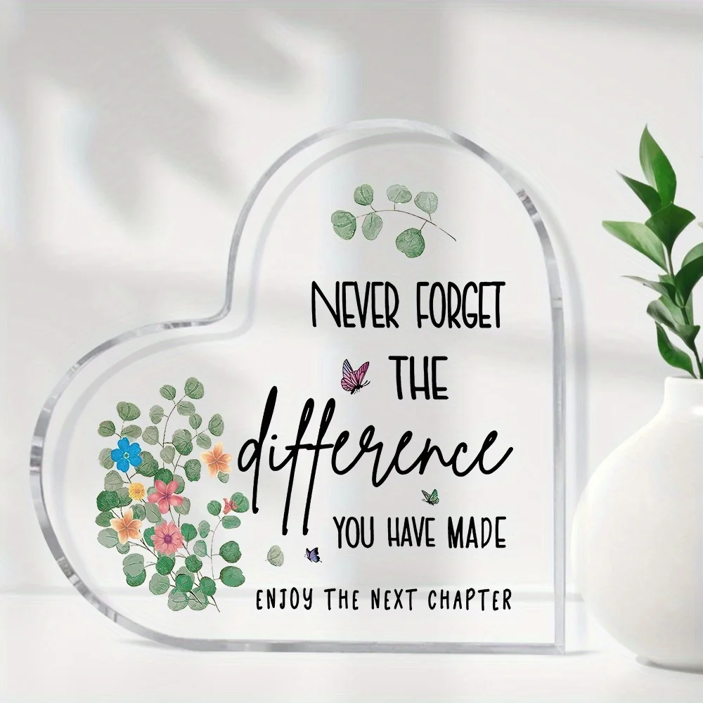 ديكور سطح المكتب من الأكريليك ثنائي الأبعاد على شكل قلب - تصميم فراشة زهرية، مناسب للزملاء وهدايا عيد الحب