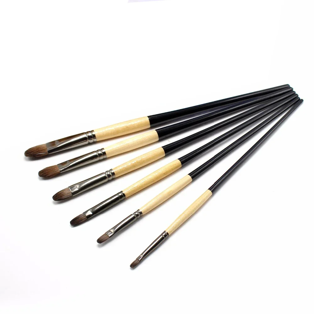 6 pcs Set Squirrel hair wood long rod Brushes Watercolor Paint Brush for the Artist Gouache Hair Brushes Set art material