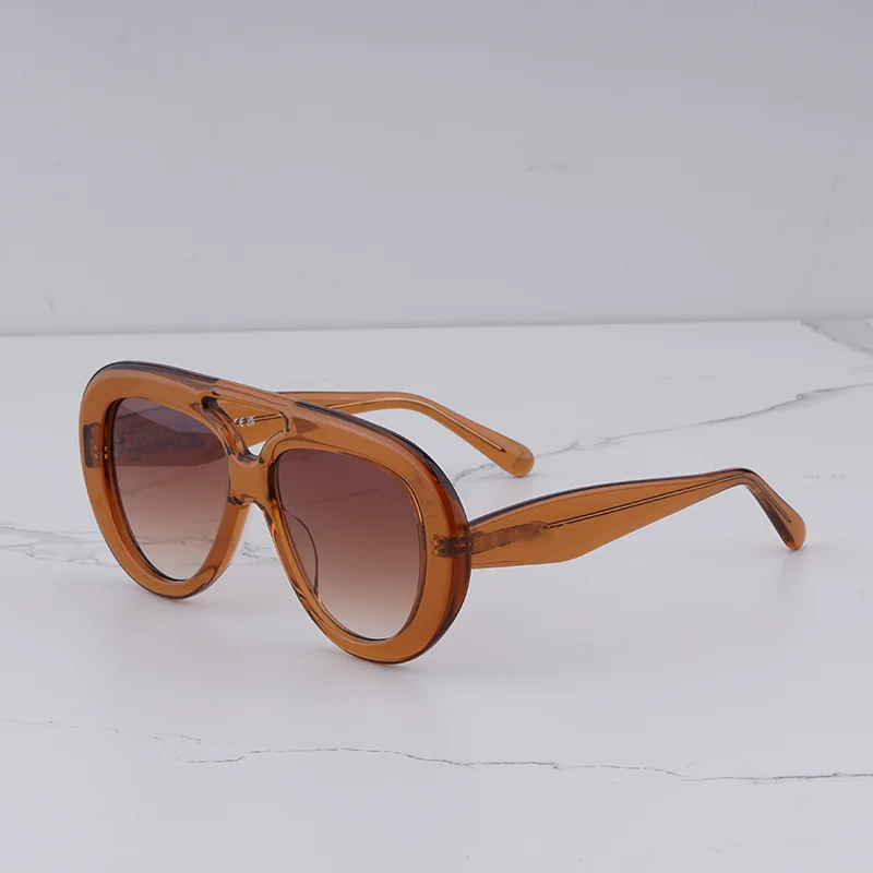 

INS Fashion Women's Luxury Pilot Sunglasses 2024 Trendy Double Bridge Clear Brown Sunnies Female Niche Acetate Solar Glasses