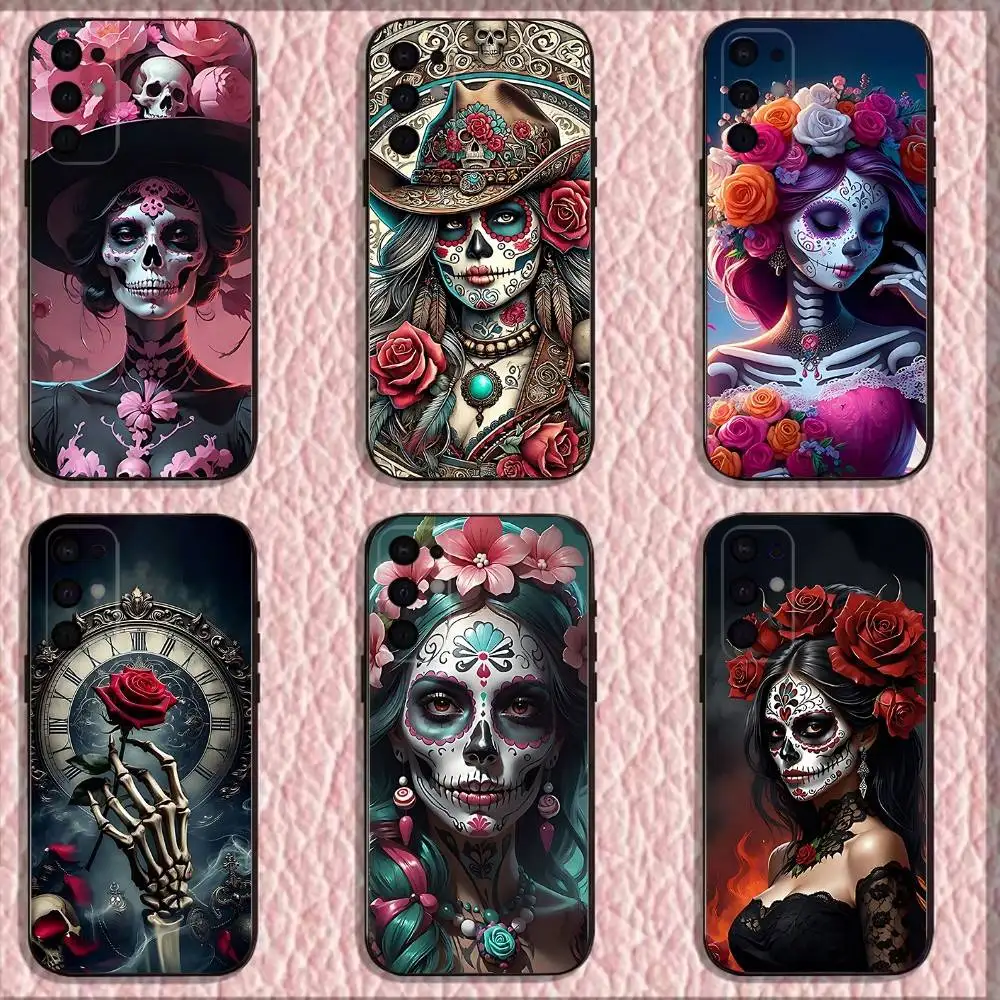 

Beautiful Catrina Rose Girl Skull Case for Samsung S series s21 s22 s23 s24 s25 FE Plus Ultra TPU Soft to Skin-friendly case