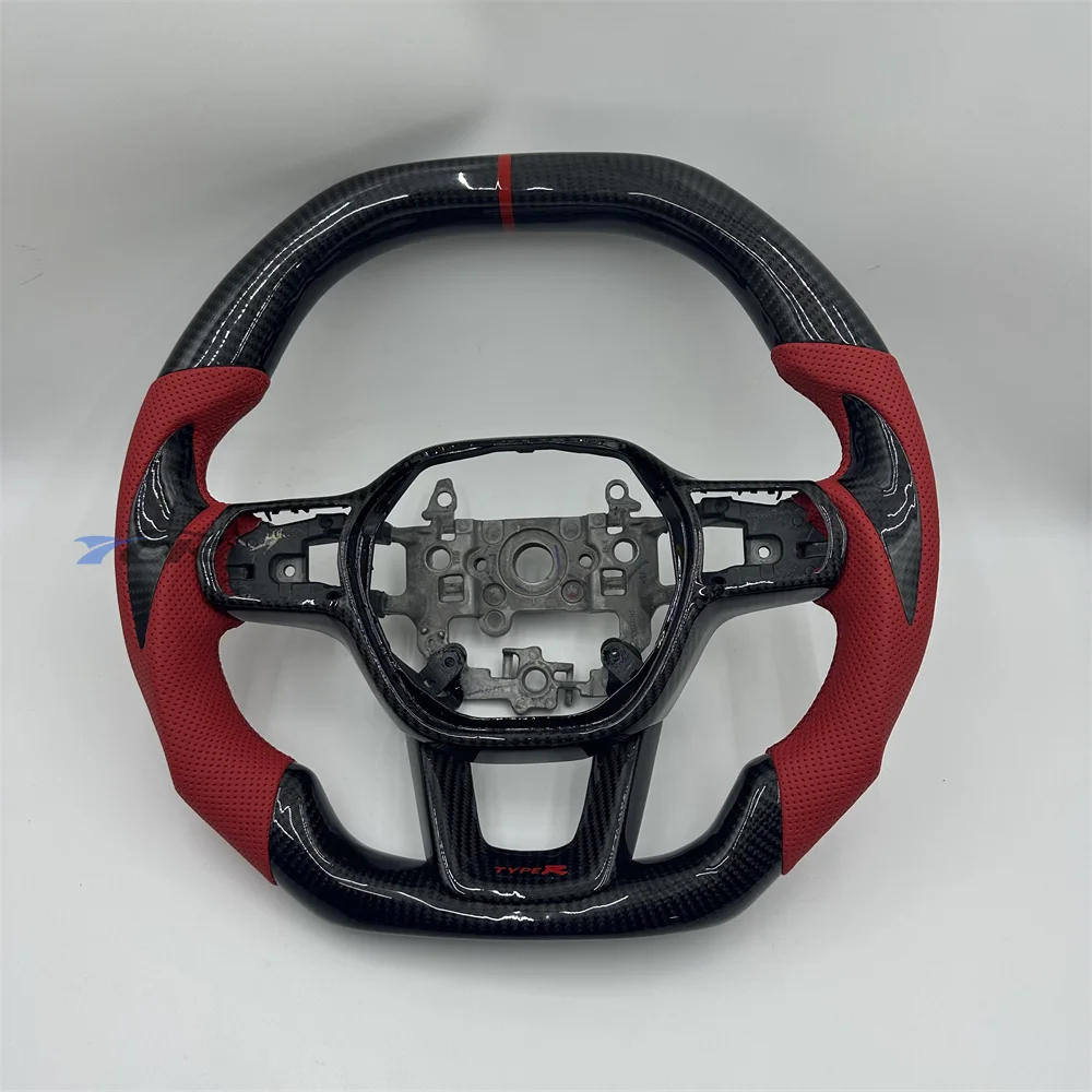 

For Honda Civic 2022 2023 2024 2025 Customized Carbon Fiber Red Perforated Leather Red Center Strip Steering Wheel