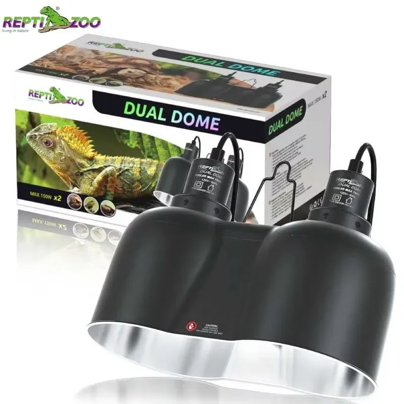 for REPTIZOO Dual Reptile Light Fixture Deep Dome Lamp Aluminium UVB Heat Lamp Holder with Independent Switches OEM Logo