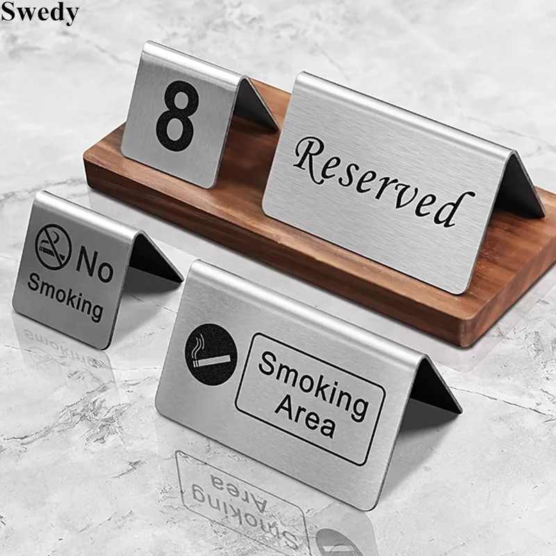 Stainless Steel No Smoking Warning Sign Stand Restaurant Reserved Table Signs Wedding Table Number Place Card Holder Stand